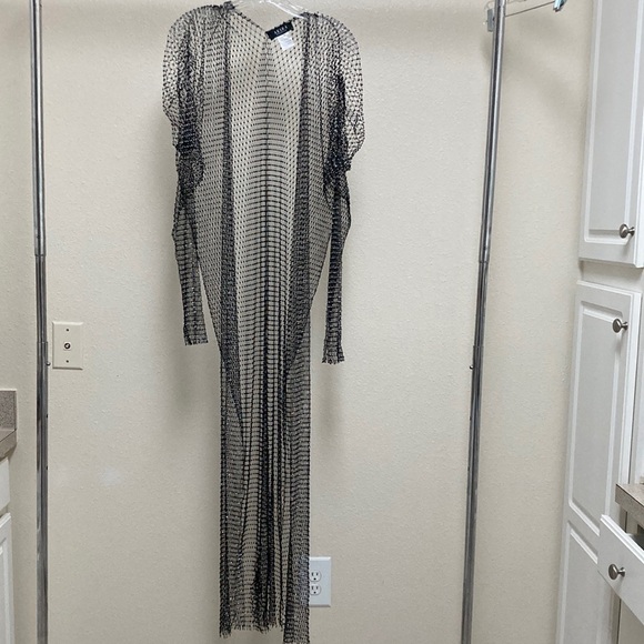 Akira Rhinestone Fishnet Long Open Front Jacket - Picture 11 of 12